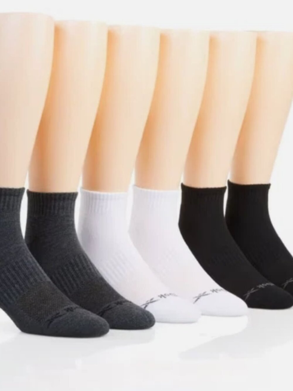 Men's Reebok QT01001 Quarter Basic Socks - 6 Pack (Black/White/Grey